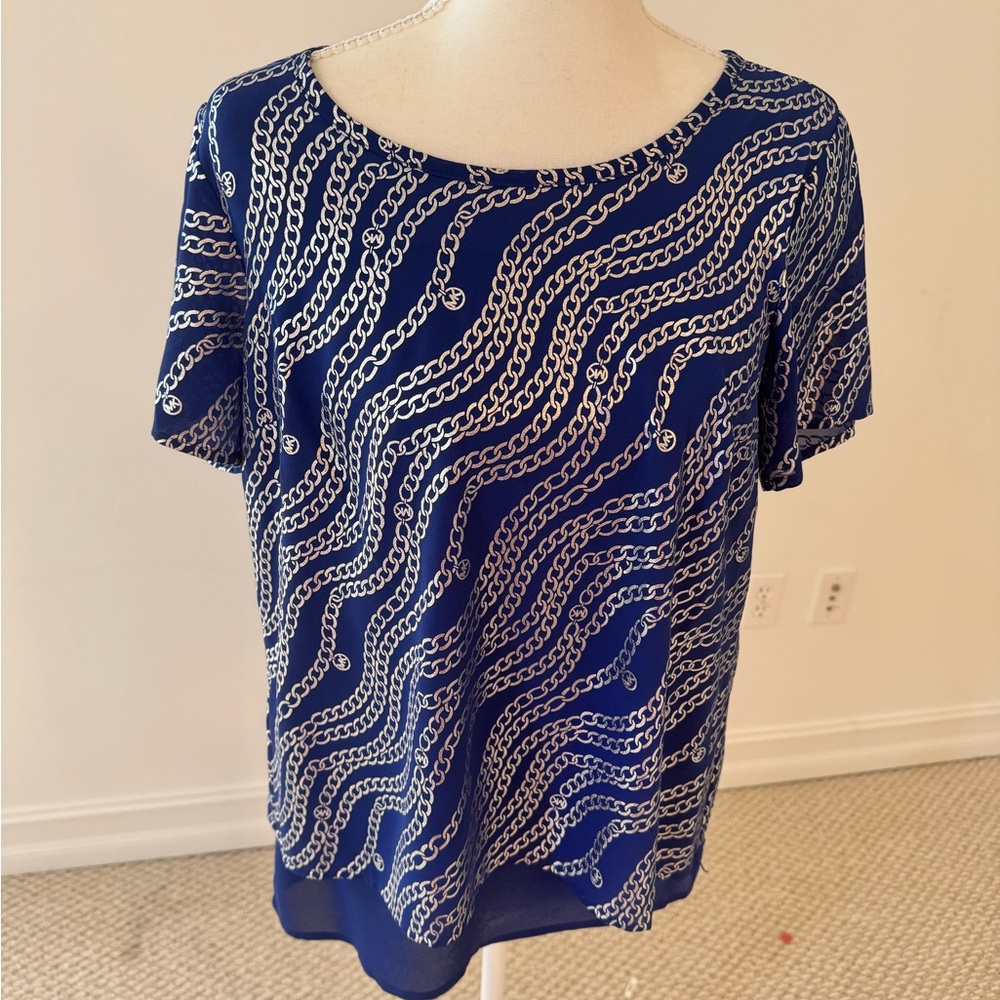 MICHAEL Michael Kors Navy Chain Print Short Sleeve Top